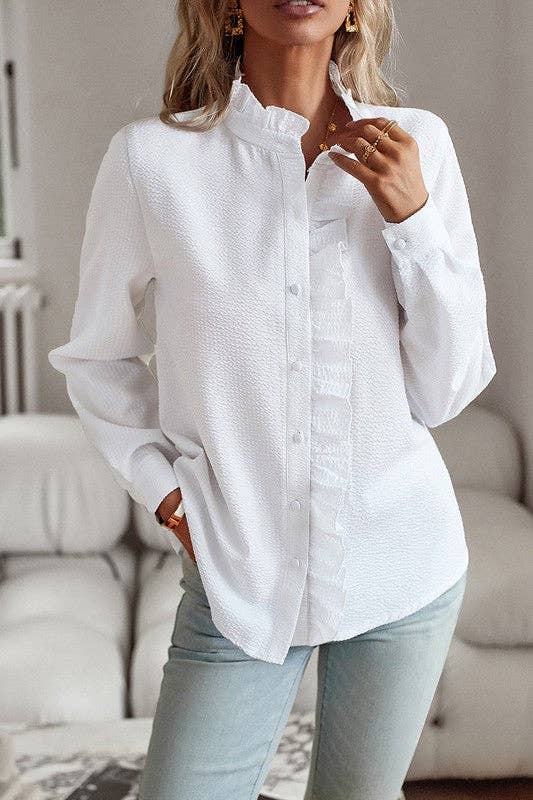 Ruffled Trim Collar Shirt