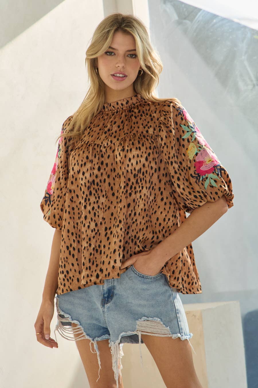 Leopard Printed Embroidered Blouse