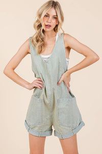 Thumbnail for Plus Stripe Denim Shortalls/Romper