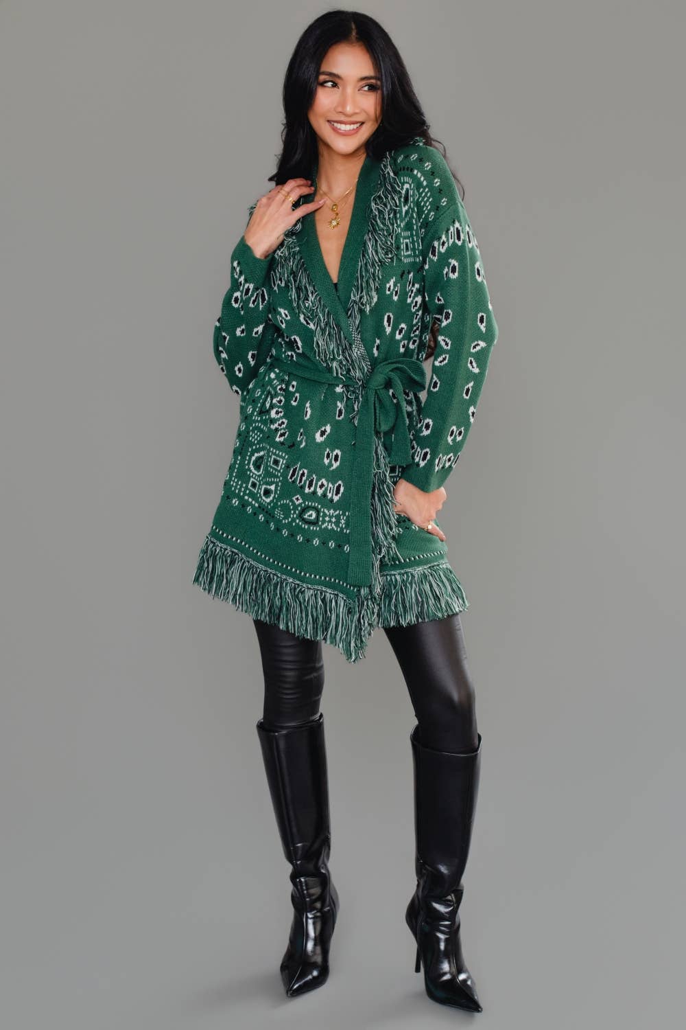 Green Bandana Fringe Cardigan