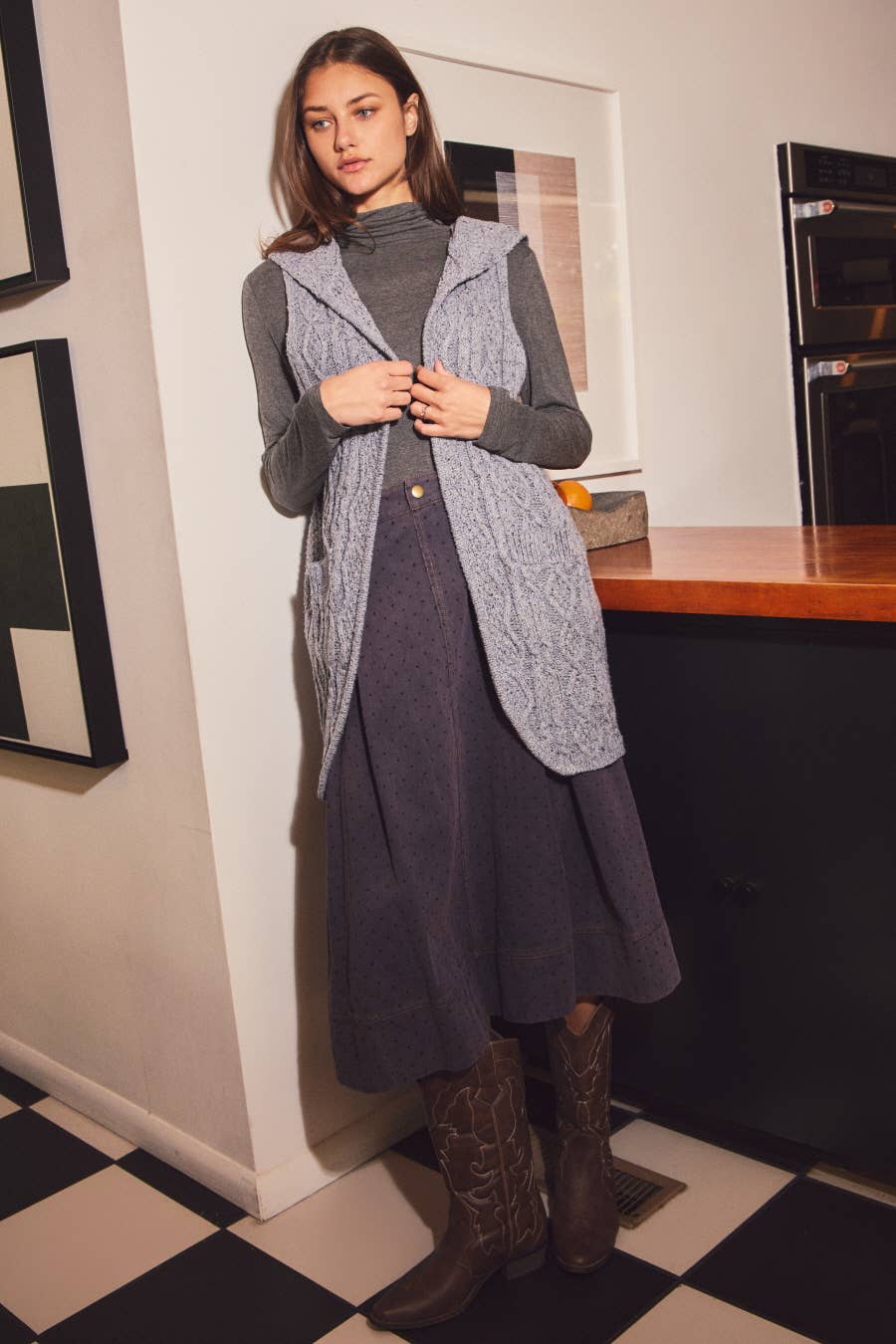 The Margo Polka Dot Denim Midi Skirt – Plus