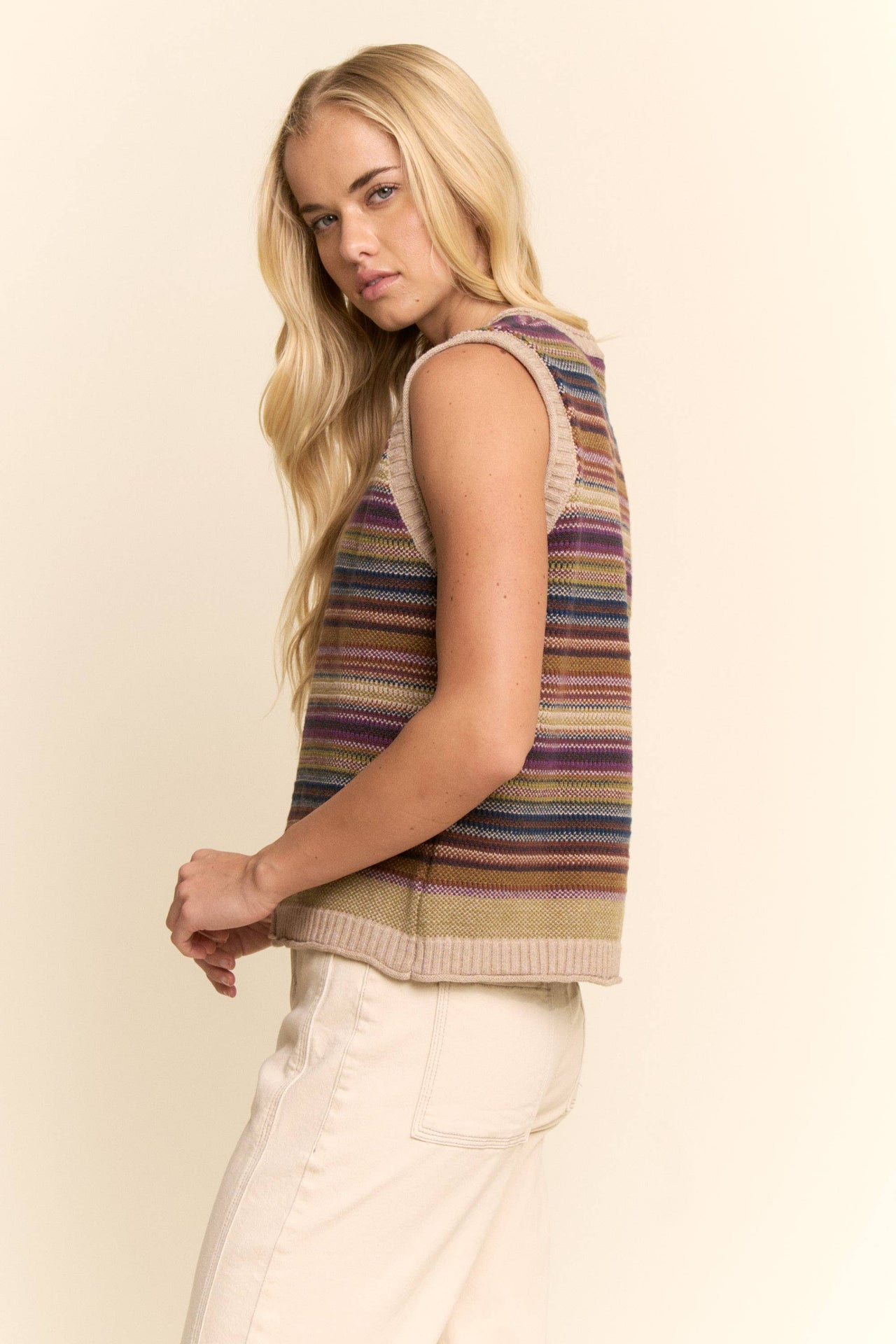 Multicolor Striped Button-Front Sweater Vest