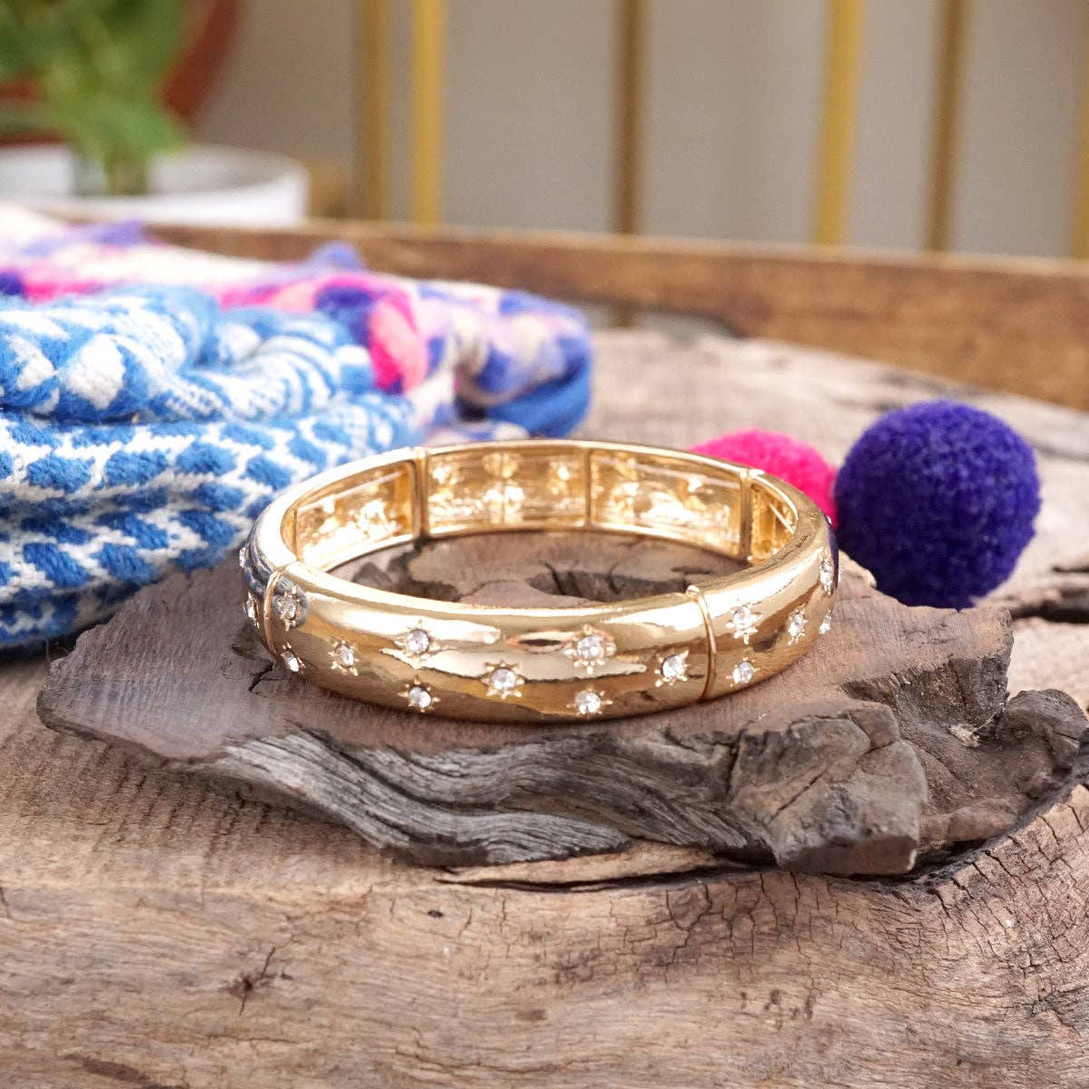Gold-Tone Eternity Stretch Bangle – Pearls, Turquoise, or Crystals
