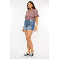 Thumbnail for KanCan USA - Plus High Rise Mom Short Medium Stone Wash