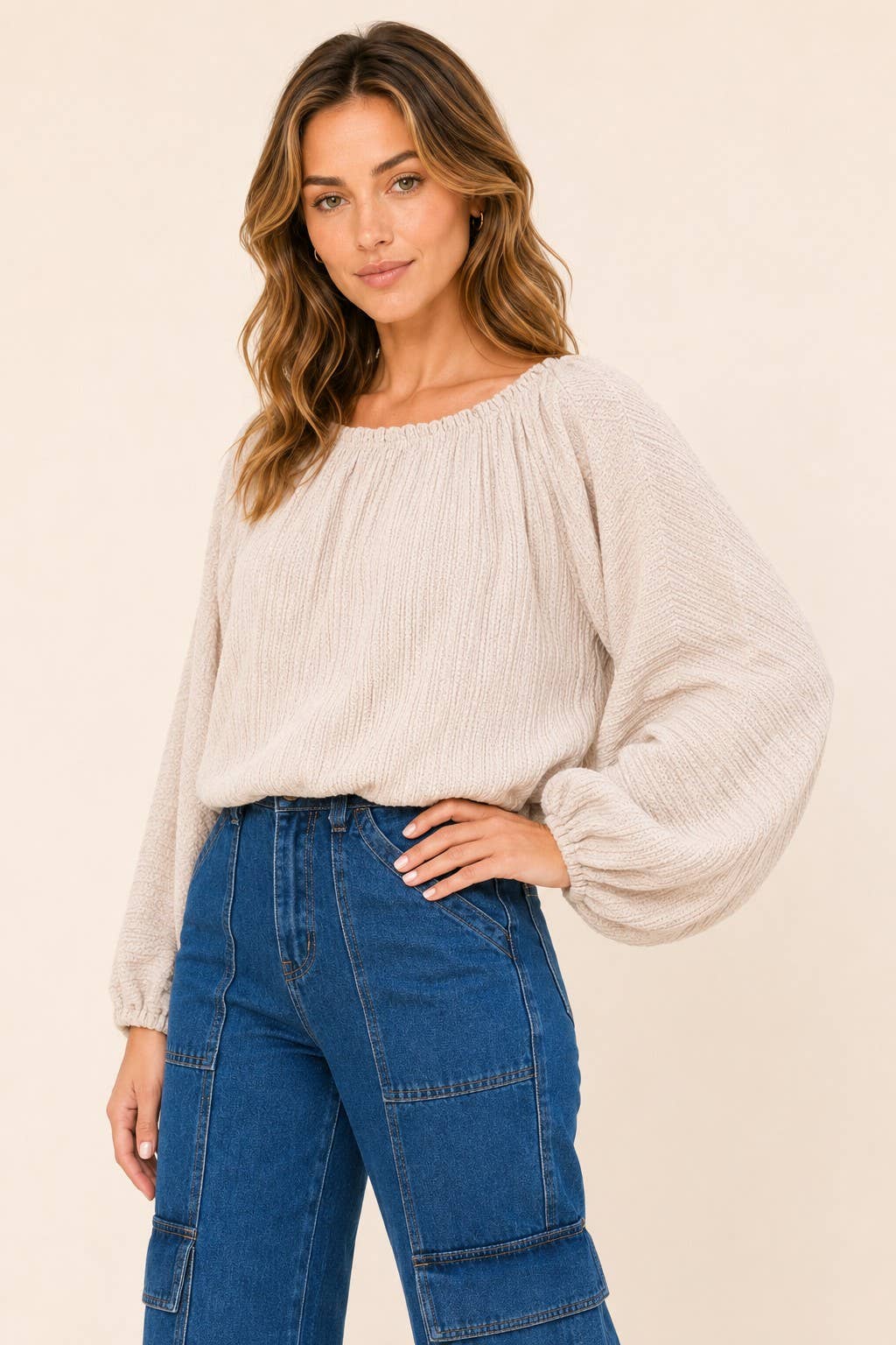 Plus pleated two tone solid dolman knit top
