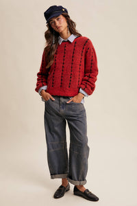 Thumbnail for Textured Jacquard Knit Crew Sweater