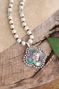 Thumbnail for Pearlized beads Necklace with Cross and Clover pendant Mother of Pearl Abalone