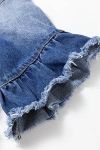 Thumbnail for Raw Edge Ruffled Short Sleeve Denim Jacket