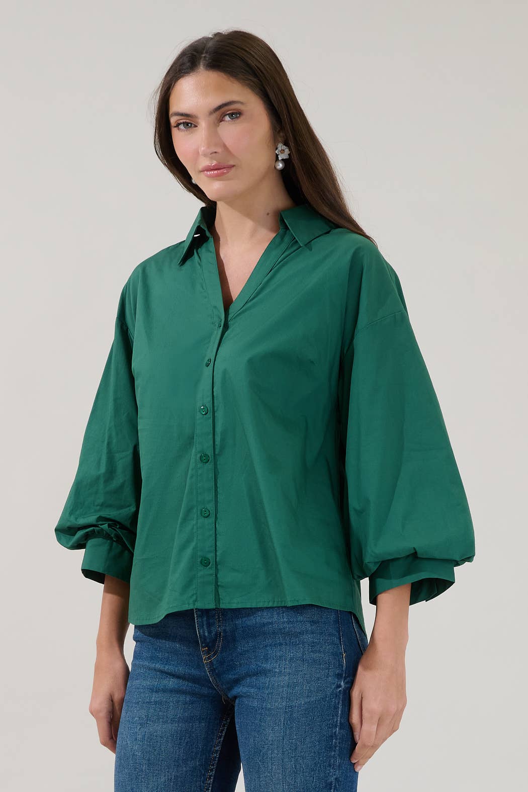 The Lucienne Shirt | Emerald Cotton Poplin Button Down