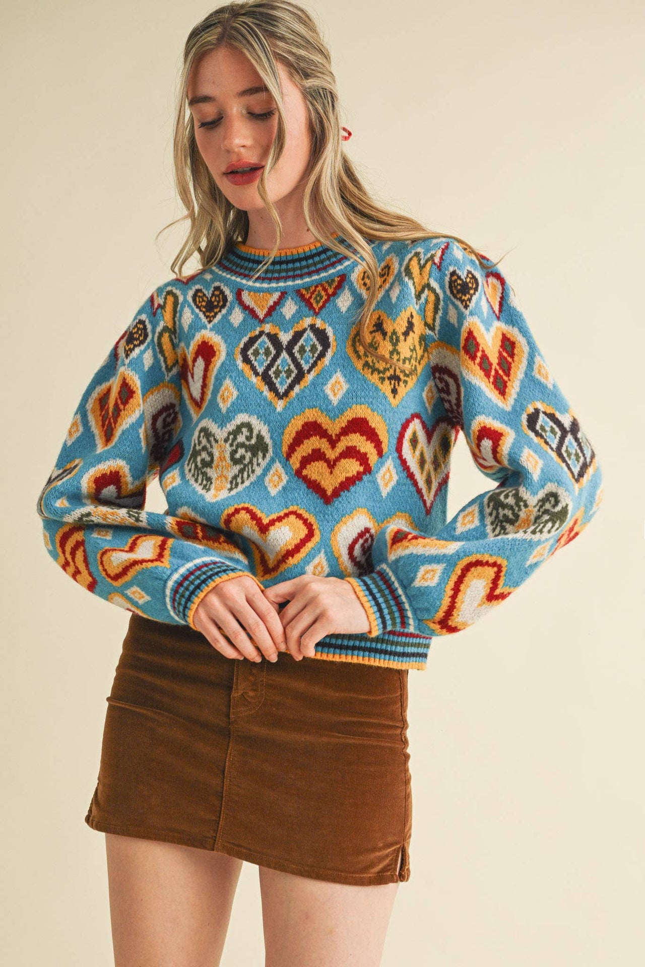 HEART PATTERN PULLOVER SWEATER