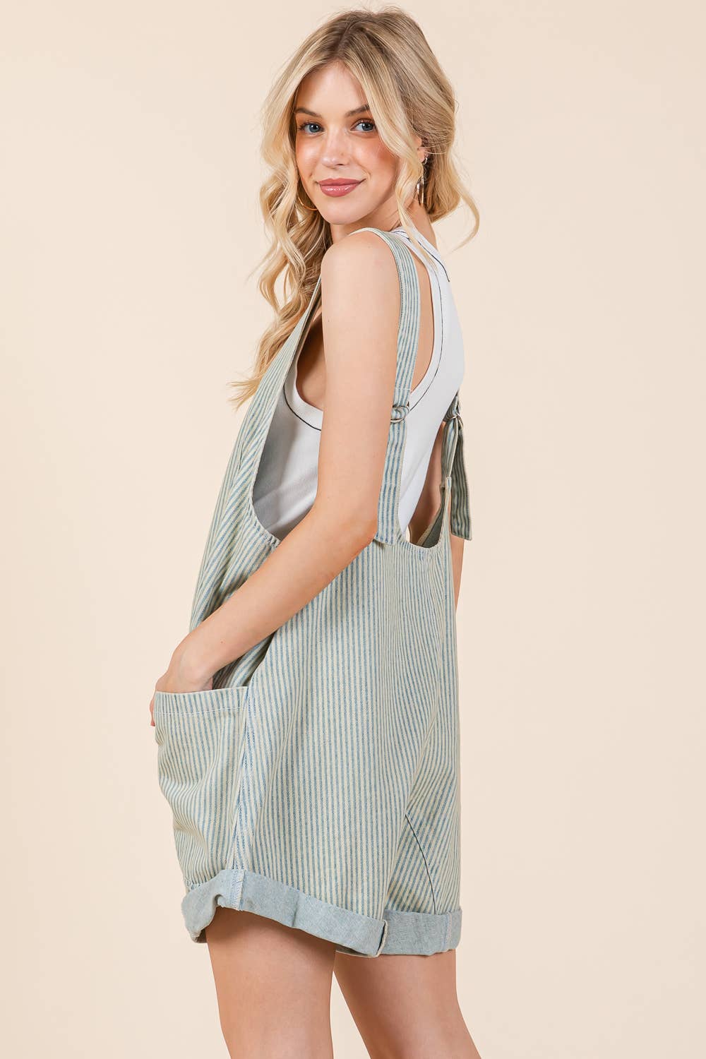 Plus Stripe Denim Shortalls/Romper