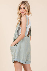 Thumbnail for Plus Stripe Denim Shortalls/Romper