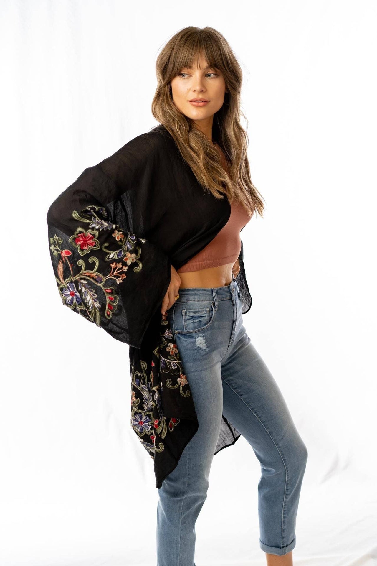 Fun In Florals Kimono - Black: OS