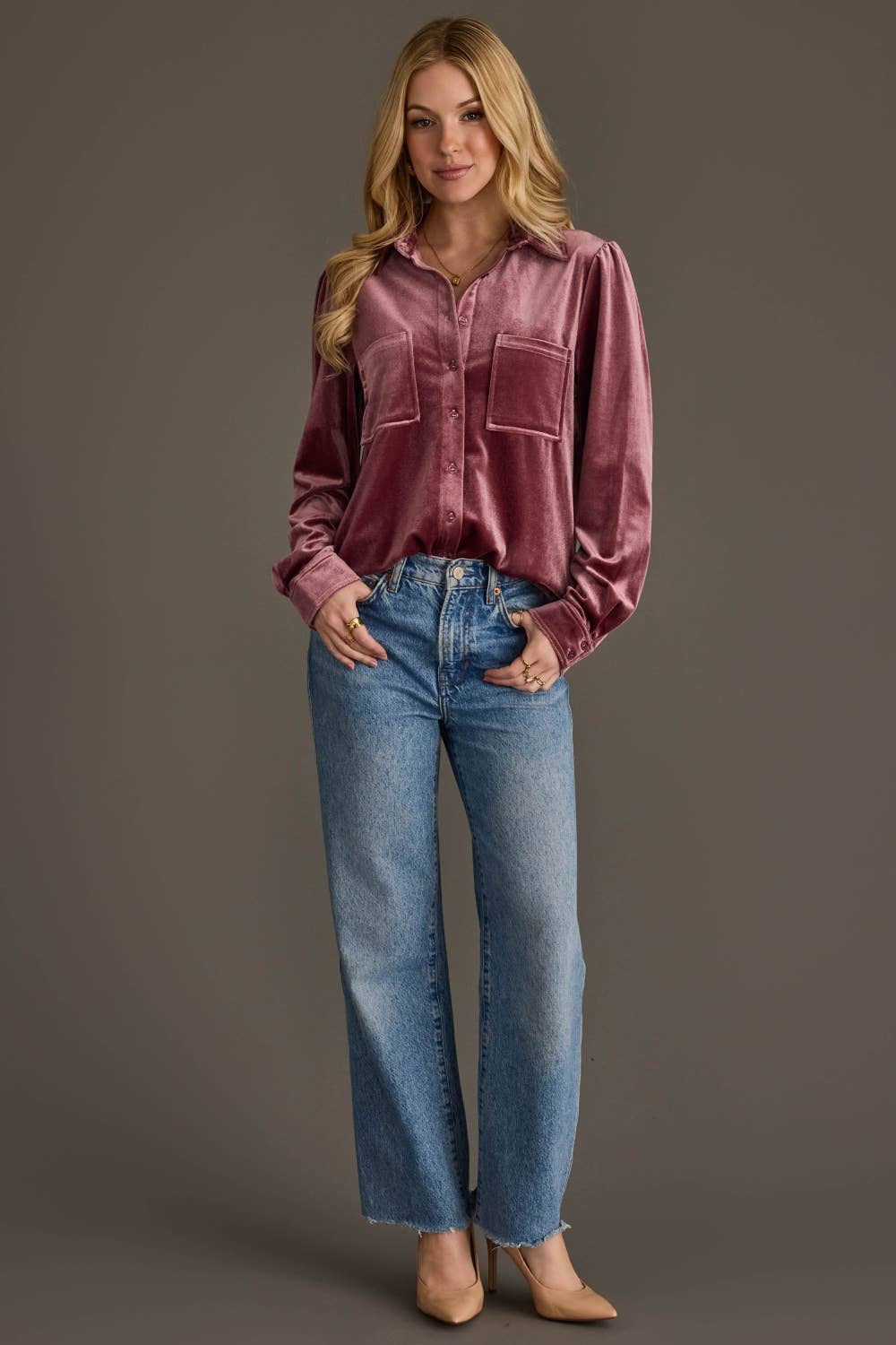Mauve Velvet Button Up