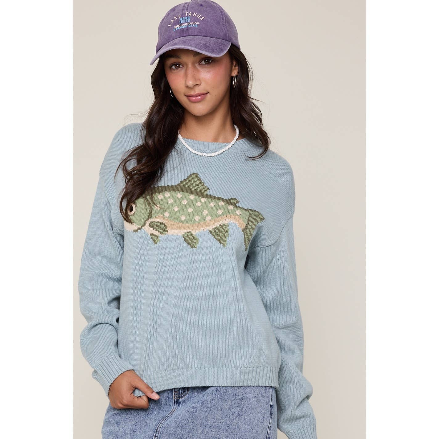 The Lucienne Fish Knit Sweater | Dusty Blue