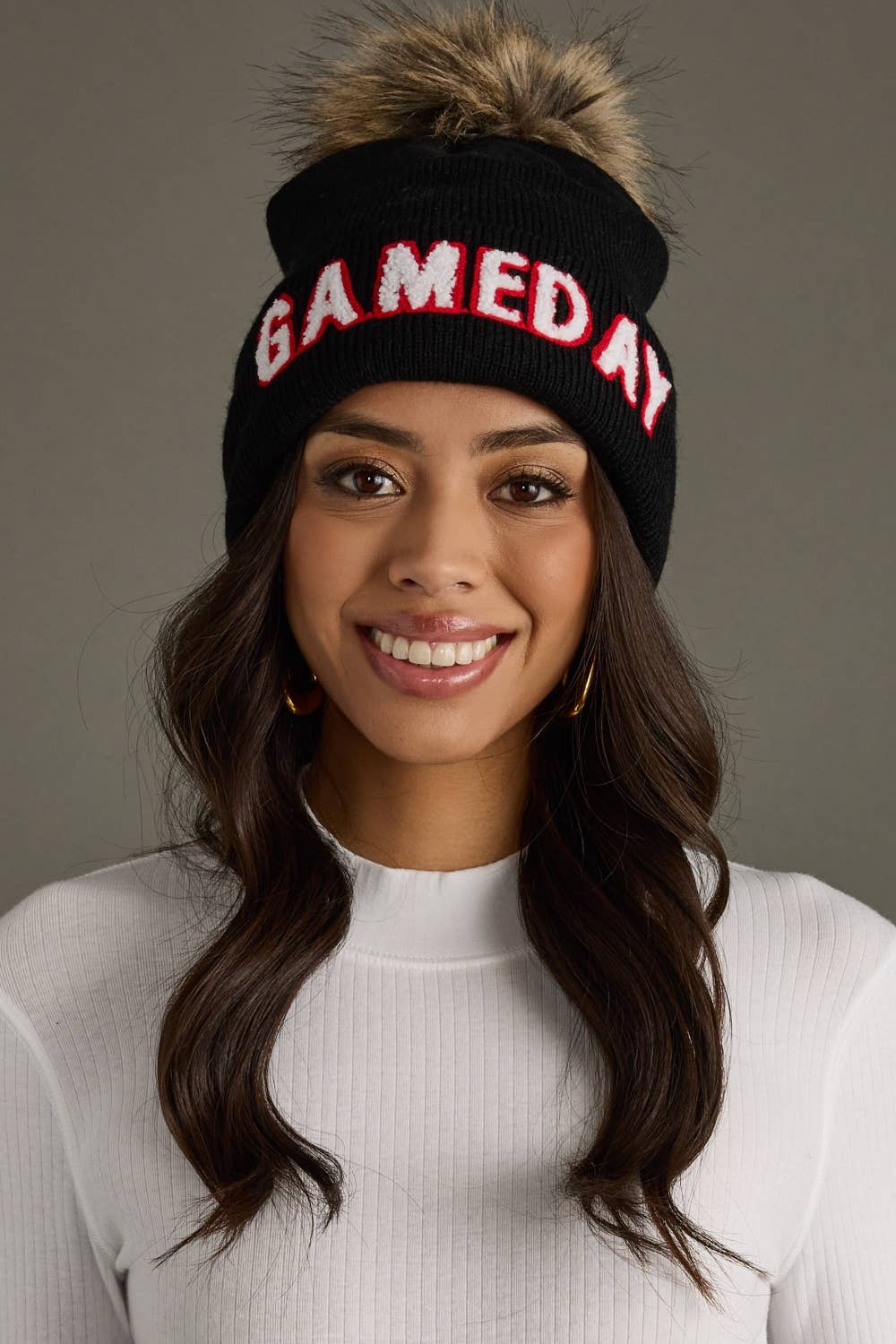 Black, White & Red Game Day Pom Hat