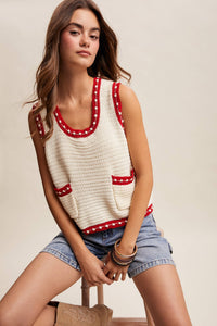 Thumbnail for Contrast Trim Sleeveless Knit Top