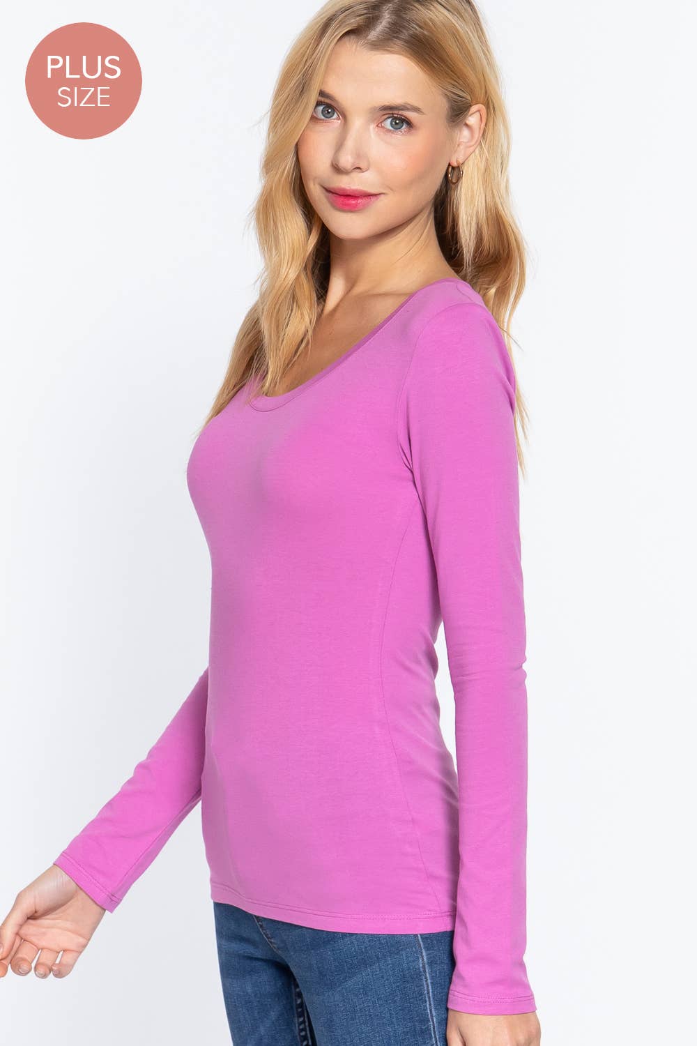 [PLUS SIZE] Long Sleeve Scoop Neck Top