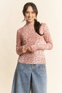 Thumbnail for Women’s pink leopard print long sleeve mesh top