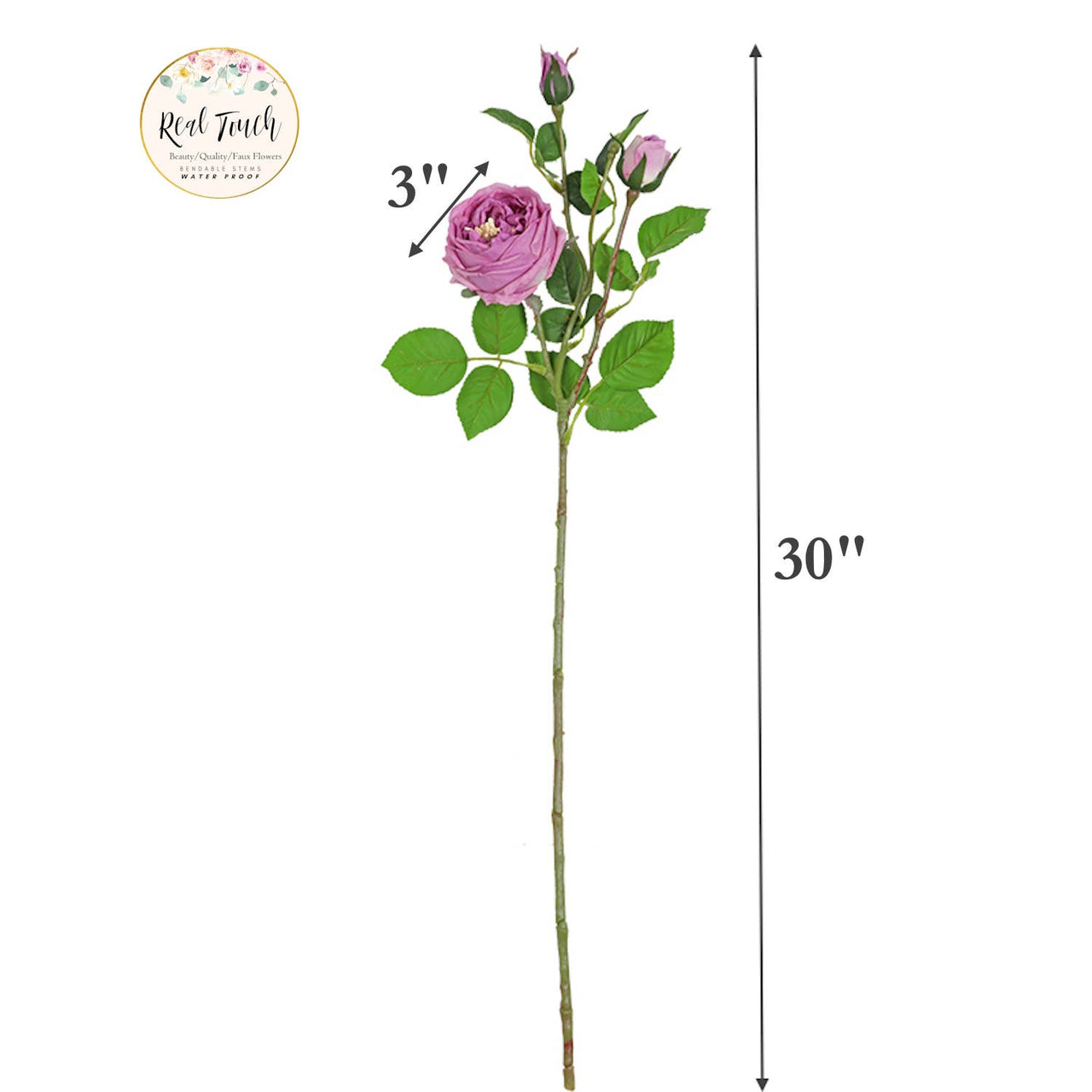 30"Premium Real touch English Austin Cabbage Rose Stem: 30"-Rosegold Pink