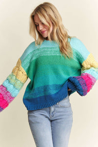 Thumbnail for PUFF SLEEVE OMBRE SWEATER TOP