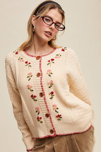 Thumbnail for Floral Embroidered Button-Up Cardigan LSW0979