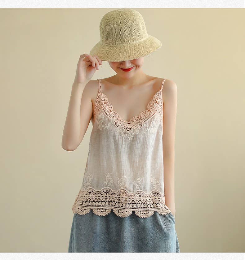 Lace Trim Camisole Stone Wash Tank Top
