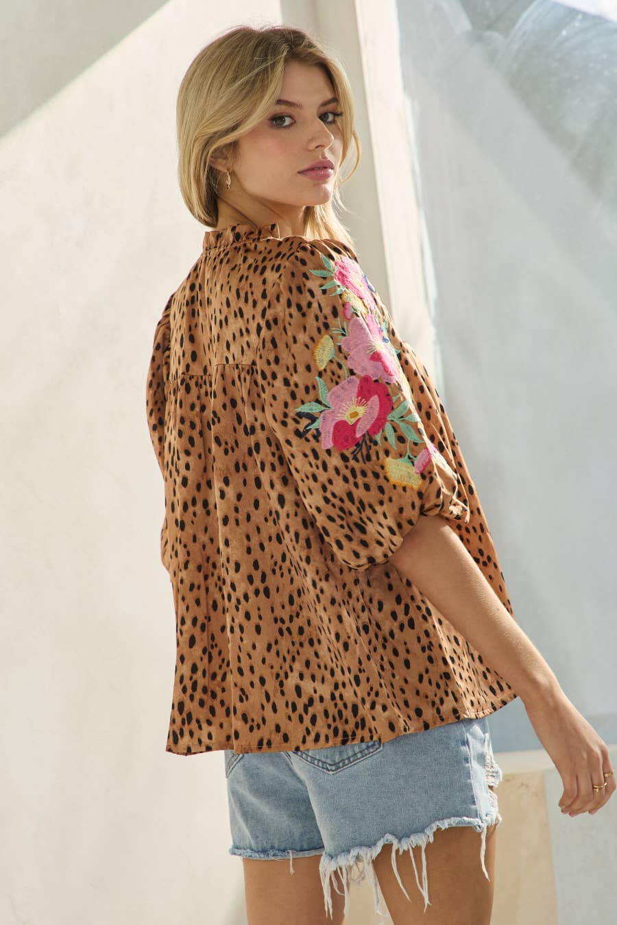 Leopard Printed Embroidered Blouse