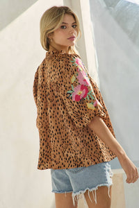 Thumbnail for Leopard Printed Embroidered Blouse