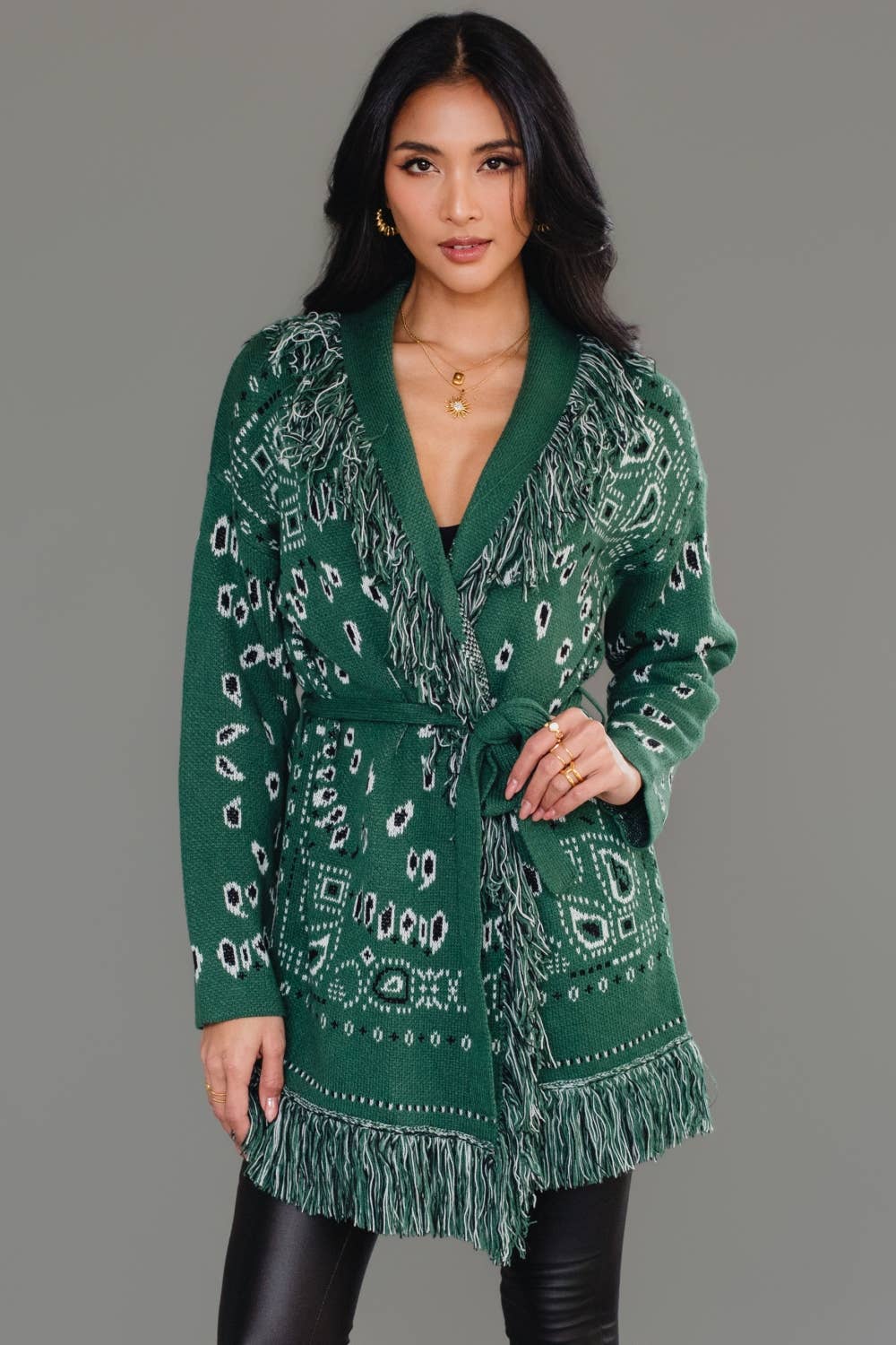 Green Bandana Fringe Cardigan