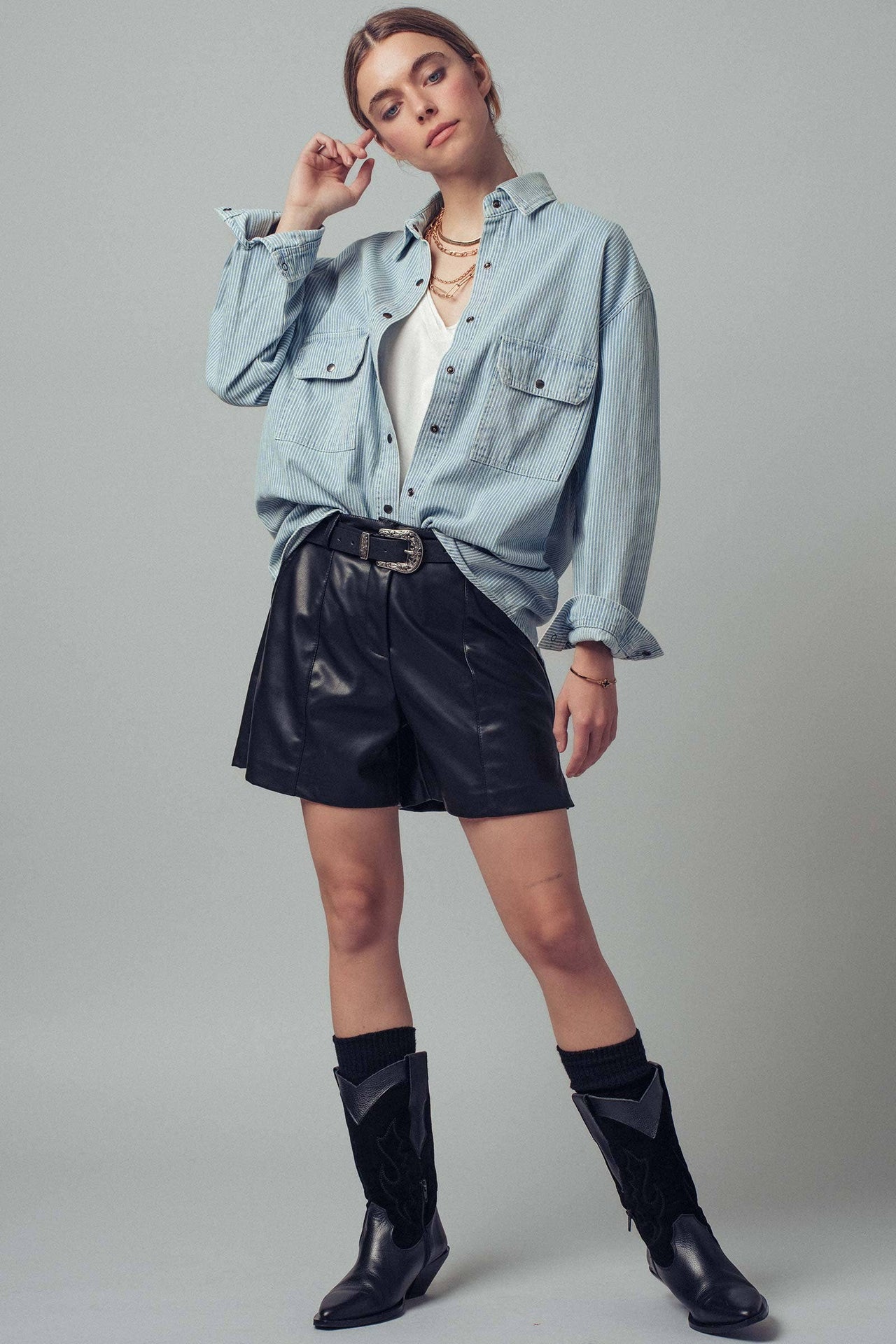 Oversized Pinstripe Button-Up Shirt