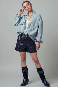 Thumbnail for Oversized Pinstripe Button-Up Shirt