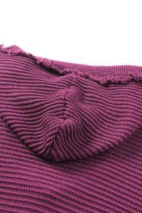 Thumbnail for Plum V Neck Ribbed Drop Shoulder Hooded Sweater