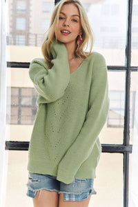 Thumbnail for Sage BOW BACK ACCENT V NECK SWEATER TOP