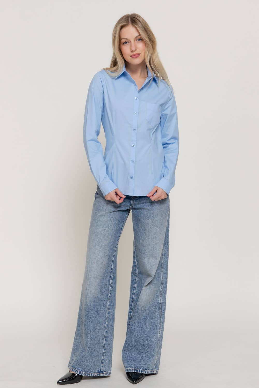Long Sleeve Button Down Stretch Poplin Shirt