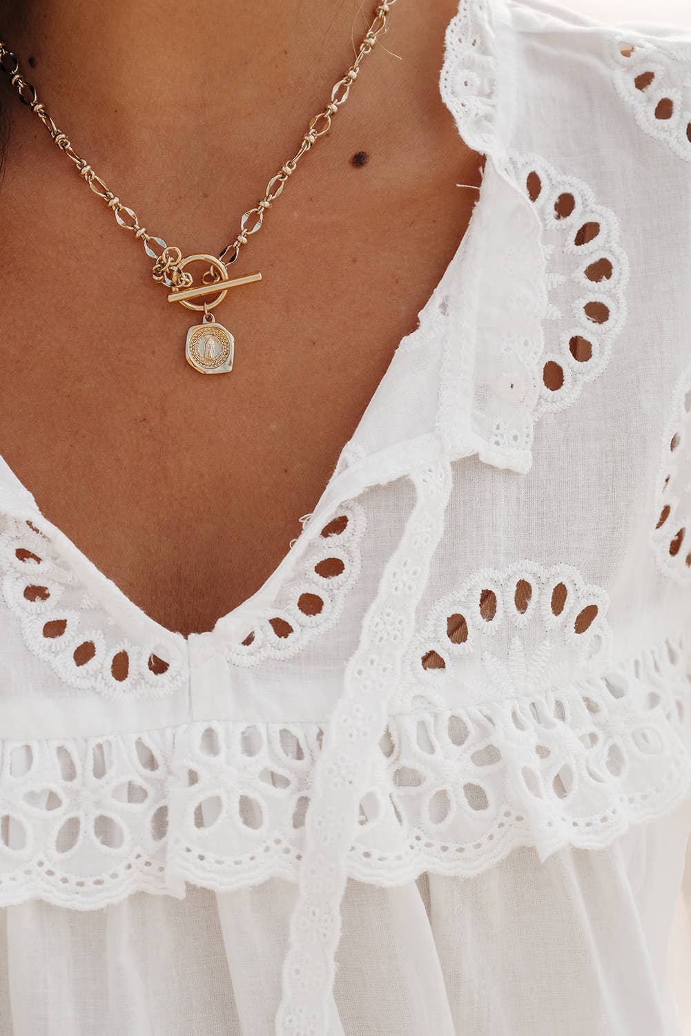 Embroidered Lace Puff Short Sleeve Blouse