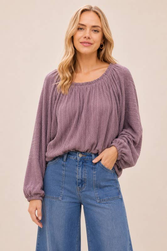 Plus pleated two tone solid dolman knit top