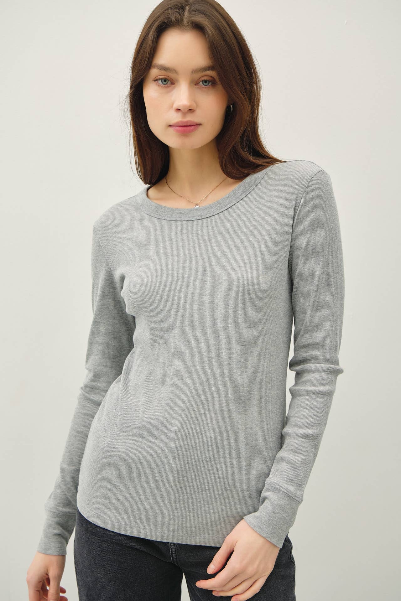 RIBBED COTTON ROUND NECK BASIC TOP