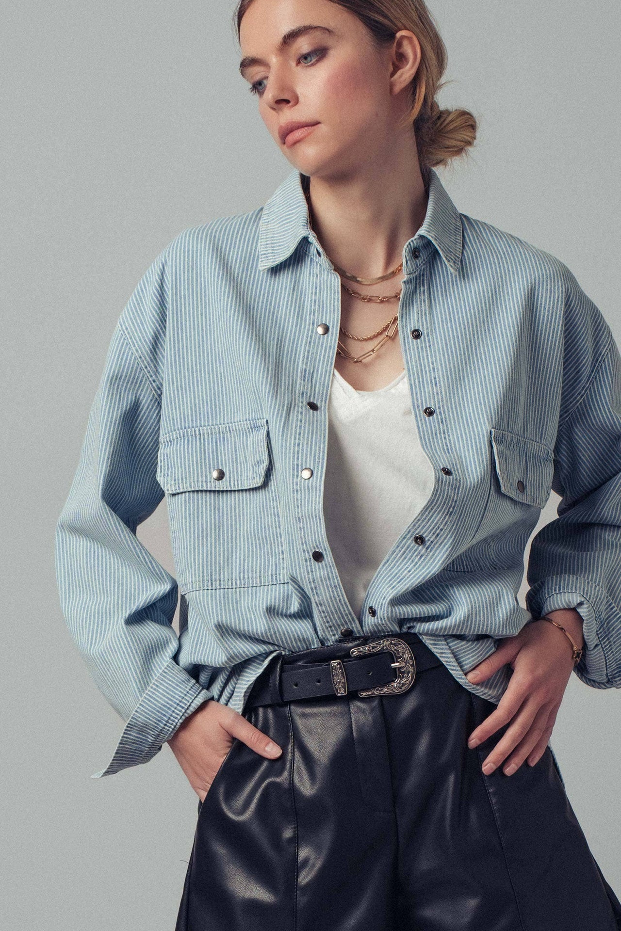 Oversized Pinstripe Button-Up Shirt