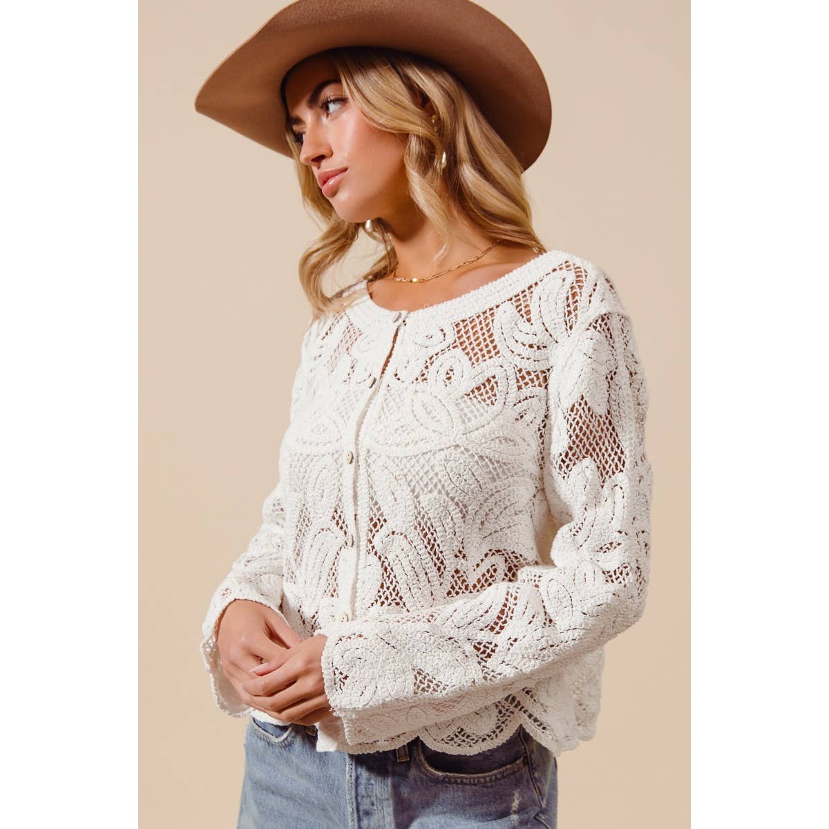 FLORAL PATTERN CROCHET LACE CARDIGAN TOP
