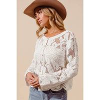 Thumbnail for FLORAL PATTERN CROCHET LACE CARDIGAN TOP
