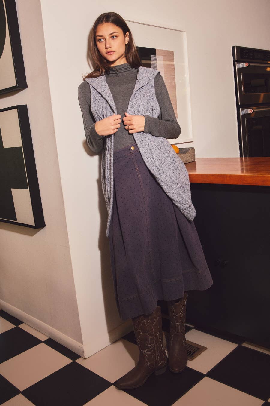 The Margo Polka Dot Denim Midi Skirt – Plus