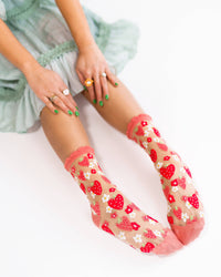 Thumbnail for Strawberry Daisy Ruffle Sheer Crew Sock