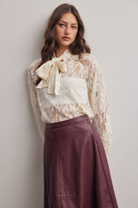 Thumbnail for Sheer Lace Tie Neck Blouse FT0059