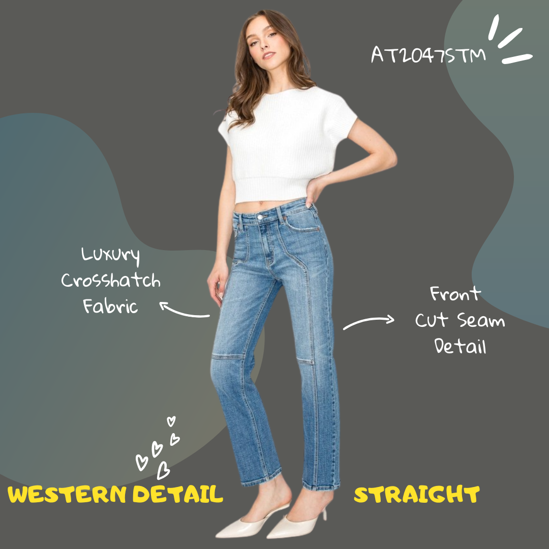 WESTERN DETAILING HIGH RISE STRAIGHT LEG JEANS