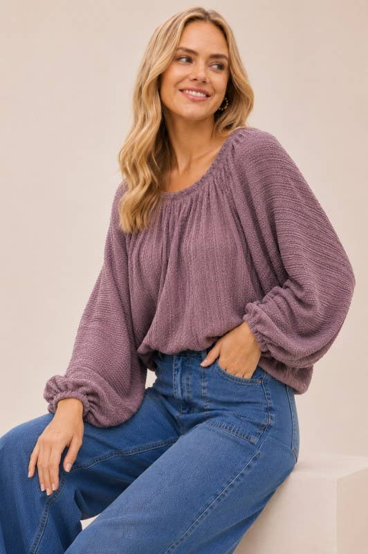 Plus pleated two tone solid dolman knit top