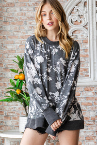 Thumbnail for Printed knit top with ribbed contrast details