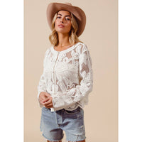 Thumbnail for FLORAL PATTERN CROCHET LACE CARDIGAN TOP