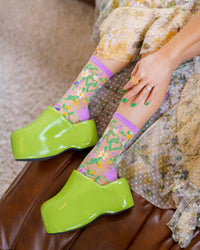 Thumbnail for Heart Floral Sheer Crew Sock