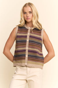 Thumbnail for Multicolor Striped Button-Front Sweater Vest